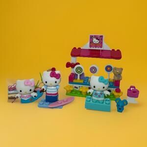 Hello Kitty Bumper Cars Mega Blocks set 10927 Incomplete And 2 Other Figurine